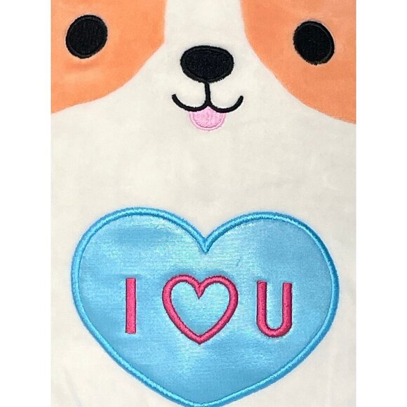 Squishmallows 12" Reginald Corgi Dog Plush Pillow With Heart "I Love U" - Picture 3 of 5